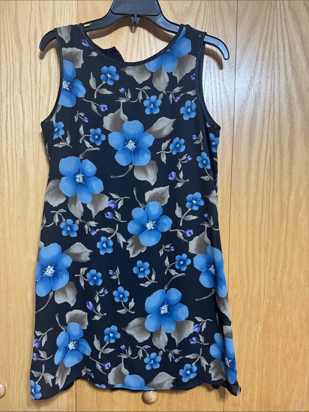 Scarlett Black Midi Dress with Blue & Khaki Floral Pattern